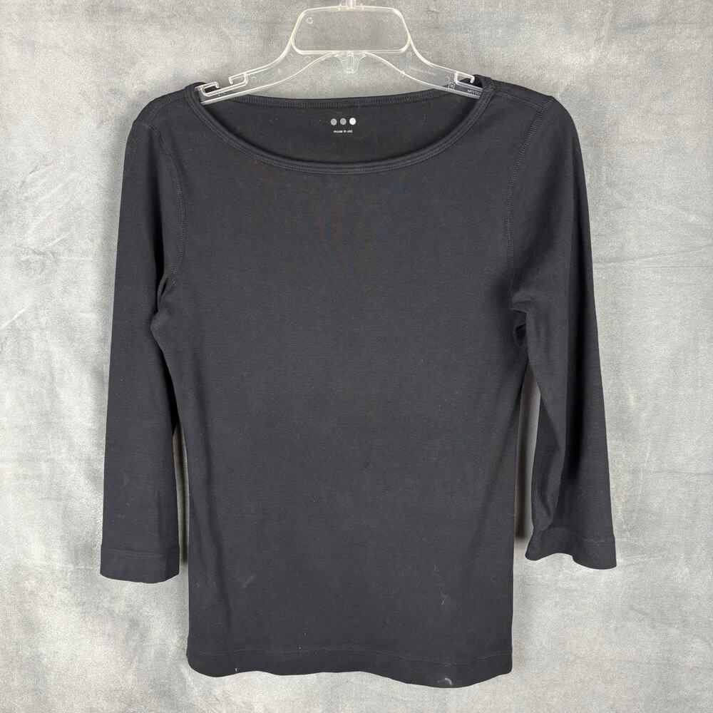Three Dots Essential Heritage Knit British T-Shirt Size L Black 3/4 Sleeve